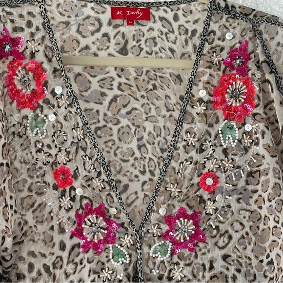 DEHRY PARIS sheer boho cheetah embellished dress coverup M - Picture 4 of 12